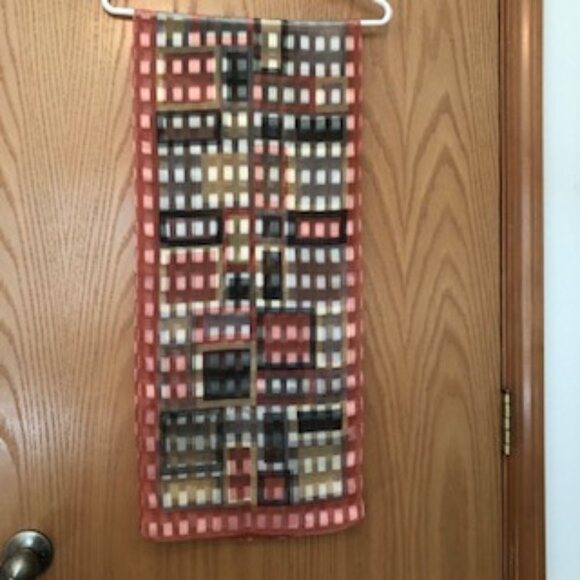 3/$15 Sparkly Salmon Pink Orange Rectangles Abstract Oblong Scarf Excellent - Picture 2 of 6